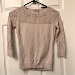 H&M neutral beige lace yoke crewneck sweater size XS